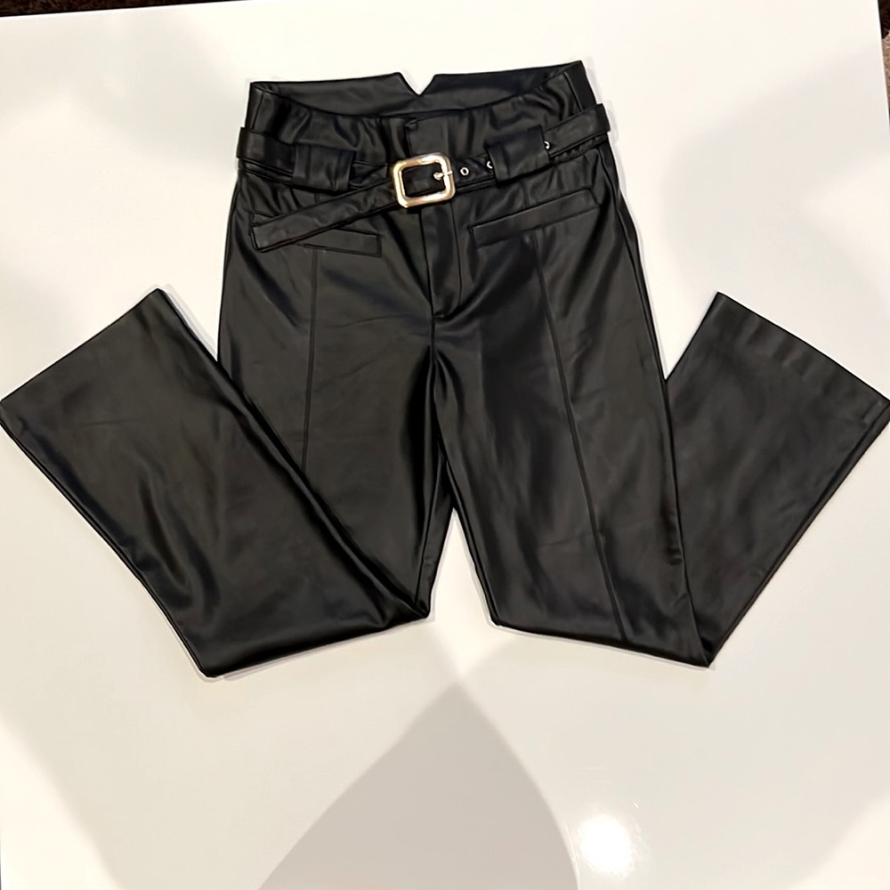 Zara Faux Leather Flared Pants Belted high waisted